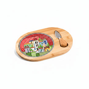 Tábua para queijos Egan Italy em bambu com detalhe em cerâmica Paese Mio. Inclui faca para queijos. Produto Italiano. Ideal para servir com elegância.