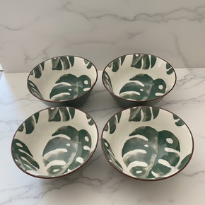 Kit 4 bowls em cerâmica com estampa botânica tamanho P