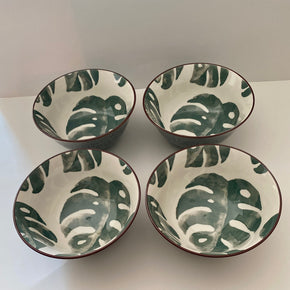 KIT 4 BOWLS EM CERÂMICA ESTAMPA BOTÂNICA P BTC