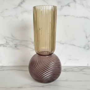 Vaso de Vidro Canelado Âmbar e Violeta Base Redonda 40 CM