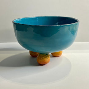 BOWL PARA SERVIR ZANATTA CASA - AZUL COM PEZINHOS DE LARANJA ZANATTA CASA