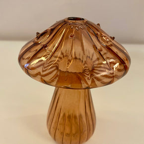 MINI VASO COGUMELO EM VIDRO ÂMBAR ESCURO