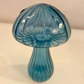 MINI VASO COGUMELO EM VIDRO AZUL