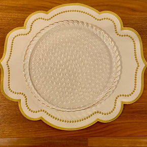 KIT 4 PRATOS RASOS DE VIDRO MARTELADO E BORDAS DOURADAS
