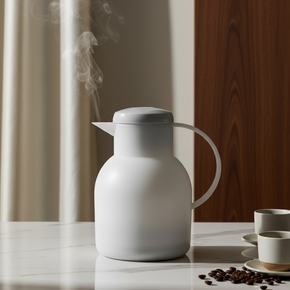 garrafa térmica branca rápida vedação modelo alemão, garrafa térmica 1 litro branco translúcido mesa posta